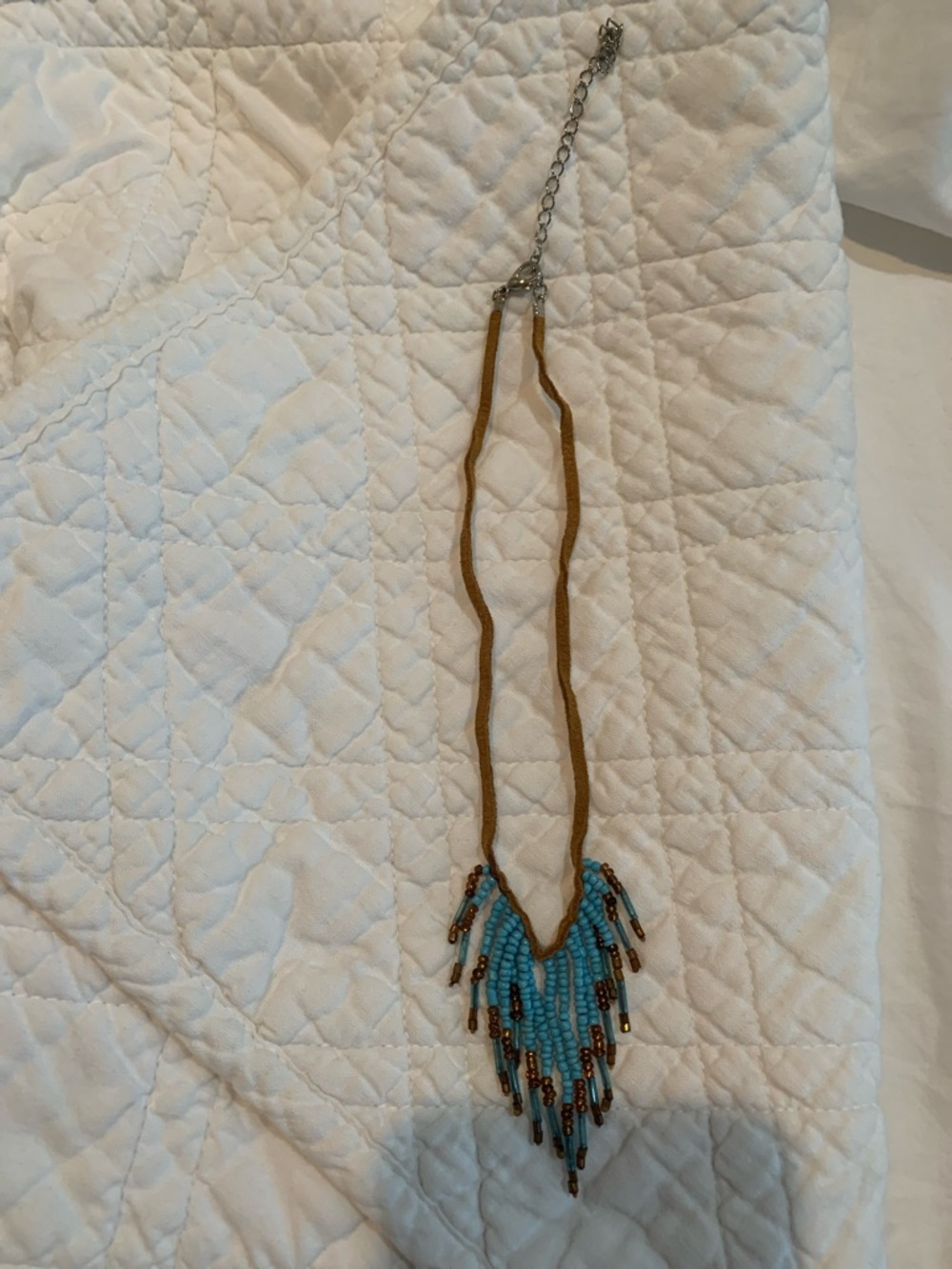 Handmade Turquoise Beaded Fringe Necklace - Unbranded